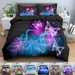 Soft Colourful Butterfly Bedding Set Microfiber Dragonfly Print Duvet Cover for Kids Teens Girls with Pillowcases Bedroom Decor