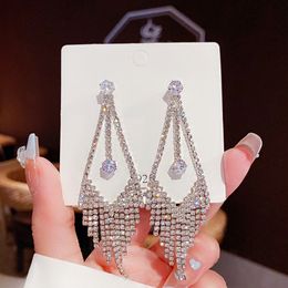 Vintage Fashion Full Diamond Tassel Drop Pendant Earrings For Women Korean Fashion Earring Birthday Party Daily Jewellery Gifts