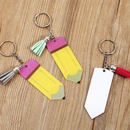 6 Colours blank fashion accessories DIY pencil shape keychain with tassel festival gift wholesale