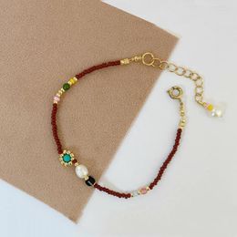 Beaded Strands Vintage Fashion Bohemian Handmade Women's Jewelry Necklace Golden Rice Bead Small Flower Chain Charm Goddess Kent22