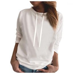 Women's Hoodies & Sweatshirts 2022 Brand Womens Block Drawstring O-neck Casual Streetwear Soft Cotton Long Sleeve Loose Solid Sweatshirt