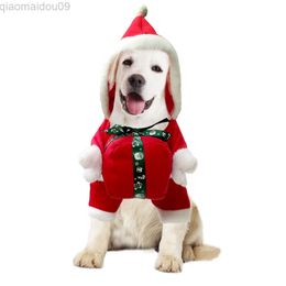Pet Christmas Comes Hundeanzug mit Geschenkbox Winter warme Hundehöfen und Yorkie Chihuahua Hund Katze Weihnachtsfest -Outfit Kleidung L220810