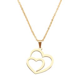 Stainless Steel Necklace For Women Man Hollow Double Heart silver Gold Choker Pendant Necklace Engagement Jewelry