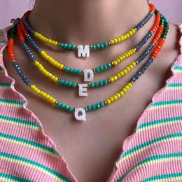 korean name necklace NZ - Pendant Necklaces Korea Name Initial Shell Letter Beaded Necklace For Women Colorful Turquoise Bead Choker Femme Fashion Summer JewelryPenda