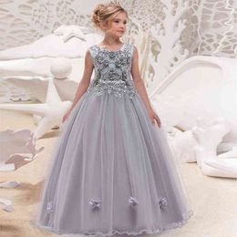 2022 Formal Grey Long Bridesmaid Dress Kids Dresses For Girls Children Elegant Party Wedding Dress Girl Evening Gowns10 12 Years Y220510