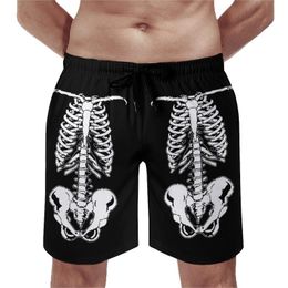 Men's Shorts Halloween Skeleton Board Rib Cage And Pelvis Spooky Males Funny Short Pants Trenky Design Oversize Swim TrunksMen's