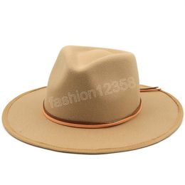 Simple Wool Women Fedora Hat wide brim hats Elegant Lady Gangster Trilby Felt Homburg Church Jazz Hat Men cowboy cap