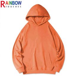 Rainbowtouches 2021 New Hoodies Mens Hip Hop Fashion High Street Solid Colour Orange Couples Top Long Sleeve Hoodie Unisex Coat G220713