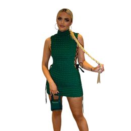 Women Halter Mini Tank Dresses High Neck Bodycon Ruched Short Casual Dresses Sleeveless See Through Sexy Hollow Out Pencil Dress Party Club