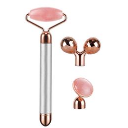 Massageador facial elétrico de ja, kit com rolo vibratório quartzo rosa para rosto, olho, corpo, anti-envelhecimento, ferramentas220429