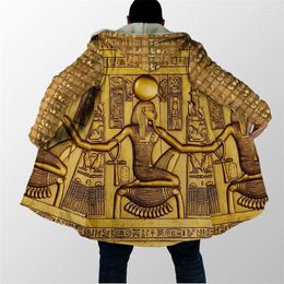 Men's Trench Coats Winter Hooded Cloak Egyptian Hieroglyphs And Gods 3D Printed Fleece Unisex Casual Thickened Warm H032 Viol22