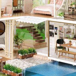 DIY Dollhouse Wooden Doll Houses Miniature Doll House Furniture Kit Casa Music Led Toys for Children Birthday Gift K16