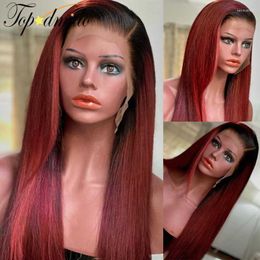 Perucas de renda topodmido peruano Remy Hair 13x4 Frente com o cabelo pré -arrancado #1B Red Red Color Human Straight Wig para mulheres Kend22