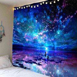 Sepyue Starry Sky Psychedelic Carpet Wall Room Decoration Aesthetic Boho Decor Hippie Bohemian Aurora Macrame Wall Hanging J220804