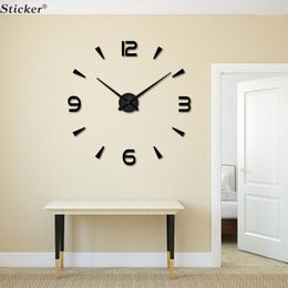 Wholesale- Home Decor 3D Big Size Wall Mirror Sticker Clock DIY Acrylic Living Room Meetting