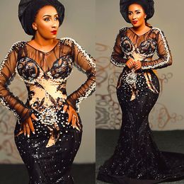 2022 Plus Size Arabic Aso Ebi Luxurious Black Mermaid Prom Dresses Beaded Crystals Evening Formal Party Second Reception Birthday Engagement Gowns Dress ZJ099