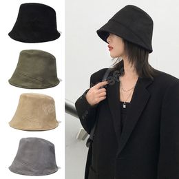 Women Bucket Hat Solid Colour Soft Suede Winter Autumn Sun Hats Outdoor Wide Brim Panama Cap Female Ladies Fisherman Caps