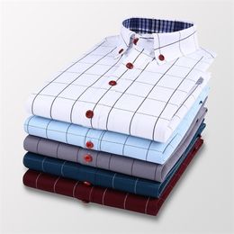 BROWON Summer Mens Shirts Short Sleeve Plaid Slim Casual Button Up Dress Cotton Big Size Clothing 220322