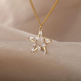 Pendant Necklaces Zircon Hollow Star For Women Girls Gold Silver Colour Stainless Steel Neck Chain Female Necklace JewelryPendant