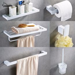 304 Stainless Steel Towel Rack Paint White Bathroom Hardware Suite Bar Paper Holder Racks Accessories YM146 Y200407