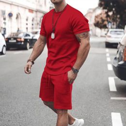 Men's Tracksuits Men's Sets Casual Cotton Fabric Short-Sleeve Tee Shorts 2-Piece Suit Summer Pure Color Male Fashion Sportswear Slim Top