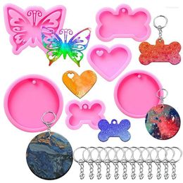 Keychains 6Pcs Silicone Keychain Molds With 12Pcs Key Rings Jump For Epoxy Pendant DIY Crafts Miri22