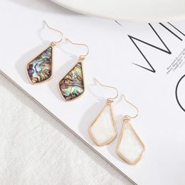 Fashion Gold Color Geometry Rhombus Abalone Shell Charm Dangle Druzy Drusy Earrings For Women brand Jewelry