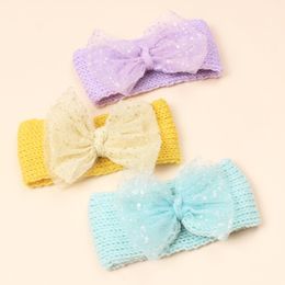 2022 Europe Infant Baby Knitted Hairband Lace Bowknot Headband Candy Color Headwrap Kids Warm Headbands Children Hairbands Hair Accessory