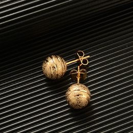 18k Fine GOLD GF BALL LARGE STUD EARRINGS Solid Simple Stunning with screw back Frosted Round Beads Stud