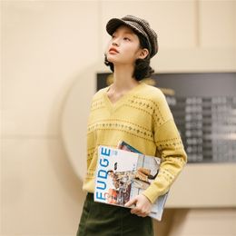 INMAN Retro Artsy Winter Arrval Rabbit Fur Off Shoulder Loose Shape Women Pullover Sweater 201223