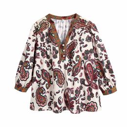 summer Women Paisley print blouse shirt V-neck Casual Fashion Vintage Chic Lady Woman Blouse top 210709