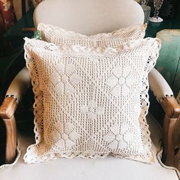 European Country Style Beige Crochet Pillow Cover Cushion Cover for Patio Garden Delicate Handmade Lace Sofa Chair Pillowcase 220816