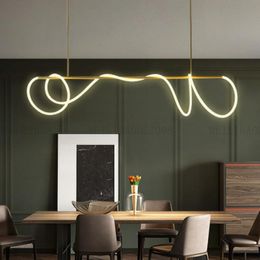 Nordic Simple Modern Long Line Note LED Pendant Lamps Bar Retaurant Living Dining Model Room Gold Chandelier Lighting Home Decorative Fixtures