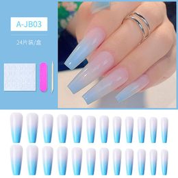 yellow acrylic nails Canada - False Nails 24Pcs Ombre French Long Fake Tips Press On For Art Artificial Fingernails Manicure