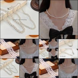 Chokers French Temperament Pearl Necklace 2022 Female Summer Exquisite Ladies Light Luxury Niche Design Clavicle Chai Bdesybag Dhg2O
