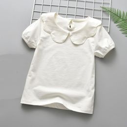 Summer Girls T shirts Short Sleeve Cotton T shirt Peter Pan Collar Baby Toddler Girl Blouse Shirt Kids Tops Children s Clothes 220620