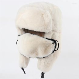 Berets High Quality Ushanka Thermo Winter Faux Fur Hat Women Bomber Hats Warm Pink Ski Earflaps Mask Soviet Russian Snow Cap Delm22