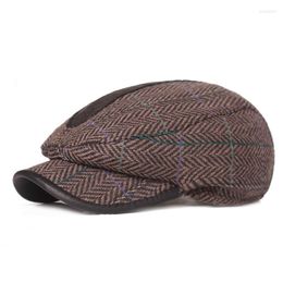 Berets Winter Wool Beret Men Retro Plaid Sboy Caps Male Flat Ivy Cap Personality Patchwork Casual Peaked Forward HatBerets Wend22