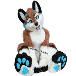 Fursuit Long-haired Husky Dog Fox Wolf Mascot Costume Fur Adult Cartoon Character Halloween Party Cartoon Set #073