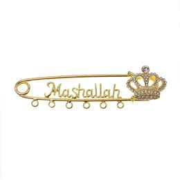 10 5 cm gold silver plated alloy rhinestone safety pins brooches crystal hijab scarf crown shape masshallah baby pins with 6 loops for diy Jewellery making