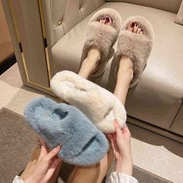Winter 2022 New Home Slippers Women Flat Shoes Female Lady Fur Flip Flops Slides Soft Plush Cotton Ytmtloy Indoor Zapato Mujer G220730