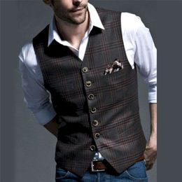 Men Suit Vests Coffe Mens Clothing Wedding Tweed Business Waistcoat Jacket Casual Slim Fit Gilet Homme Vest For Groosmen 220704