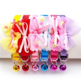 adjustable butterfly Knot dog Collar Colorful bead with bell Walking the Strap Buckle Puppy Cat Kitten Pet Supplies LJ201111