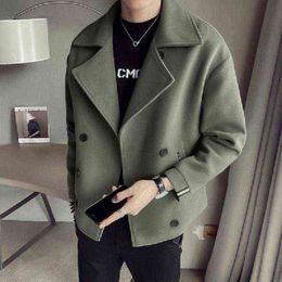 Men's Wool & Blends Woollen Trench Coat Men Autumn Winter Thick Overcoat Short Jacket British Korean Trendy Mens T220810