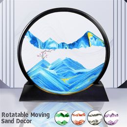 360 Rotatable Quicksand Painting Moving Sand Art Flowing 3D Landscape Deep Sea Sandscape in Motion Display Office Decors 7/12 In 220406