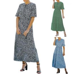 Casual Dresses Sun Women Summer V Neck Dress Ruffles Short Sleeve Floral Printing Cut Out Flowy A Long DressCasual