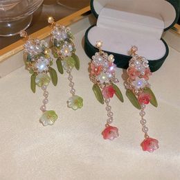 Dangle & Chandelier Earrings Acrylic Rose Drop Earrings for Women Classic Summer Flower Pearl Cute Elegant Trendy Jewellery