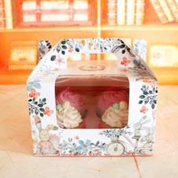 Gift Wrap 10pcs / Lot Cute Open Window Cup Cupcake Cartoon Pink Box Mousse Wood Bran Pudding Bottle Small Cake Wtih Handle BoxeGift GiftGift