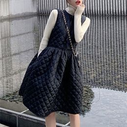 New Autum Winter Rhombus Pattern Cotton Dress Women Sleeveless Round Collar Bow Tie Slim Knee Length Slim Japan Style Vestidos 210320