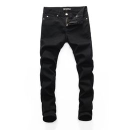Men's Jeans Fashion Brand Design Husband Mens Slim Elastic Men Straight Denim Trousers Zipper Patchwork Black For MenMen's